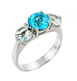 Blue and white topaz gemstone ladies ring in 10k or 14k white gold.