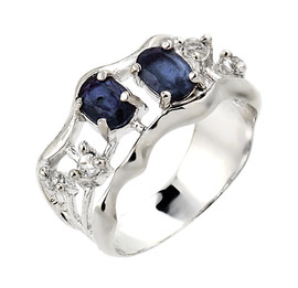Sapphire and white topaz gemstone ladies ring in 925 sterling silver.