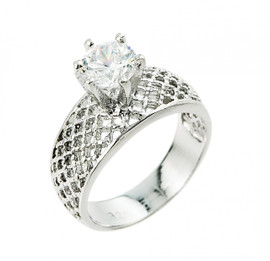 1 ct CZ (6 mm) fancy engagement ring in 10k or 14k white gold.