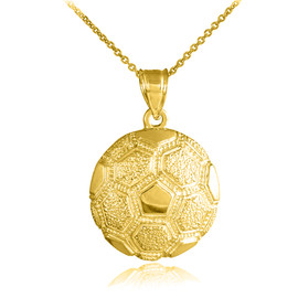 Gold Textured Soccer Ball Sports Pendant Necklace