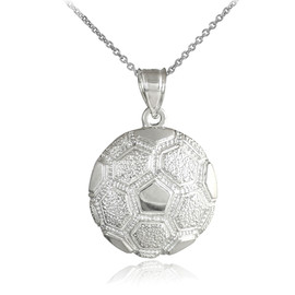 White Gold Textured Soccer Ball Sports Pendant Necklace