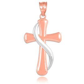 Two-Tone Rose Gold Flame of the Holy Spirit Cross