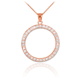 14K Rose Gold Eternity Circle of Life Diamond Pendant Necklace