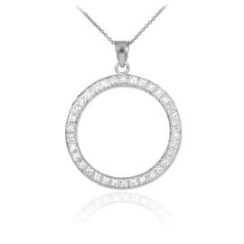 14K White Gold Eternity Circle of Life CZ Pendant Necklace