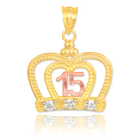 Two-tone Quinceanera Imperial Crown CZ Pendant