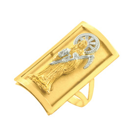 Two-tone Gold Santa Muerte Grim Reaper Fancy Ring 1.2 Inches