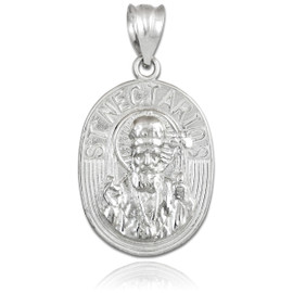 White Gold Saint Nectarios Medallion Charm Pendant