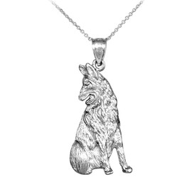 White Gold German Shepherd Dog Pendant Necklace
