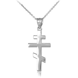 White Gold Plain Russian Orthodox Cross Pendant Necklace