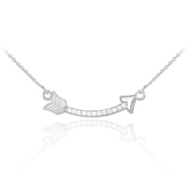 14k White Gold Diamond Studded Curved Arrow Necklace
