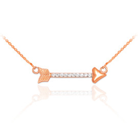 14k Rose Gold CZ Studded Arrow Necklace