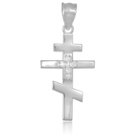 Diamond Studded White Gold Russian Orthodox Cross Pendant