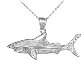 White Gold Shark Textured Pendant Necklace