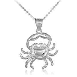 White Gold Crab Charm Pendant Necklace