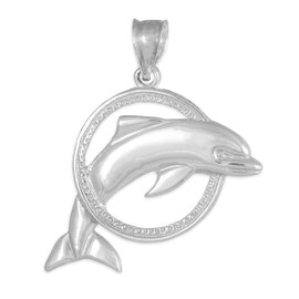White Gold Hoop Jumping Dolphin Pendant