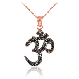 14k Rose Gold Om Black Diamond Pendant Necklace