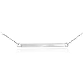 14K Solid White Gold Straight Bar Necklace