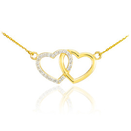 14K Gold Double Heart Diamond Necklace