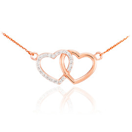 14K Rose Gold Double Heart Diamond Necklace