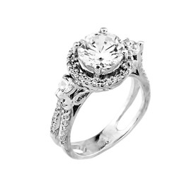 White Gold Classic Round CZ Engagement Ring