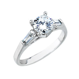 White Gold 3 Stone CZ Engagement Ring