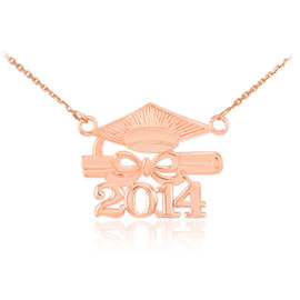 14K Rose Gold "CLASS OF 2014" Graduation Pendant Necklace