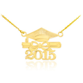 14K Gold "CLASS OF 2015" Graduation Pendant Necklace