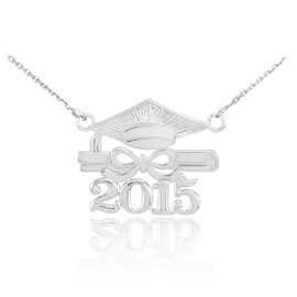 14K White Gold "CLASS OF 2015" Graduation Pendant Necklace