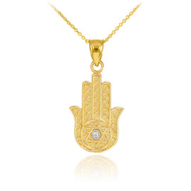 Gold Hamsa Diamond Pendant Necklace