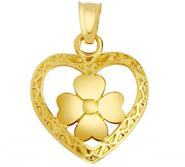 Gold Heart Clover Pendant