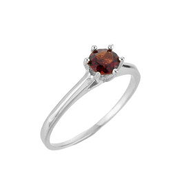 White Gold Ladies Garnet Gemstone Solitaire Ring