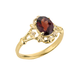 10k Gold Ladies Oval Shaped Garnet Gemstone Ring