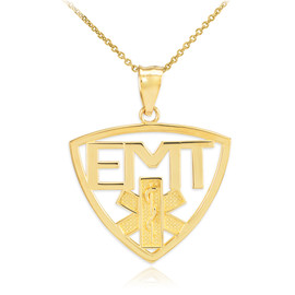 Polished Gold EMT Emergency Medical Technician Pendant Necklace