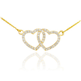 14K Gold Diamond Studded Double Heart Necklace 0.50ct