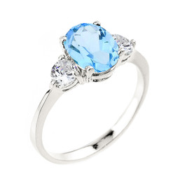 White Gold Ladies Blue Topaz Gemstone Ring