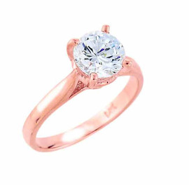 14k Rose Gold Round CZ Engagement Ring