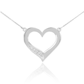 14K White Gold Open Heart Diamond Necklace