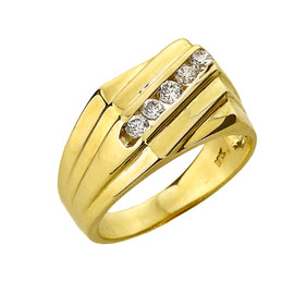 Yellow Gold Channel Set Diamond Men's Ring