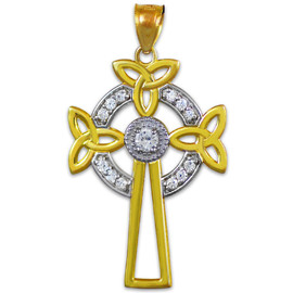 Two-Tone Gold Celtic Cross Trinity Knot Diamond Pendant