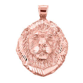 Diamond Cut Lion Head Pendant in Rose Gold