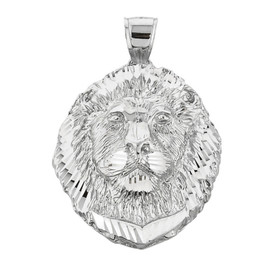 Diamond Cut Lion Head Pendant in Whtie Gold
