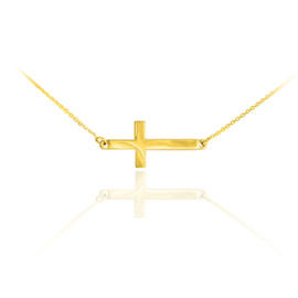 14K Solid Gold Sideways Cross Cute Necklace