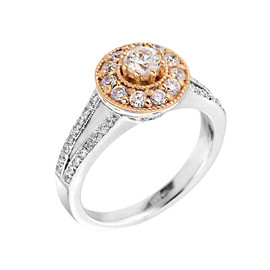 Two-tone Halo Diamond Engagement Proposal Ring