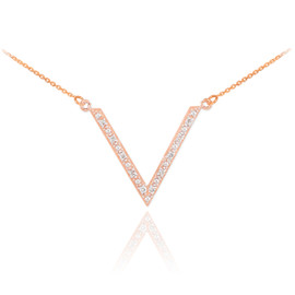 Rose gold diamond pave V necklace.