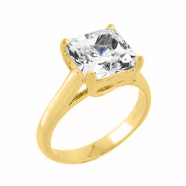 Yellow Gold Princess Cut Cubic Zirconia Engagement Ring