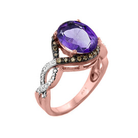 Rose Gold Amethyst and Champagne Color Diamond Infinity Engagement Ring