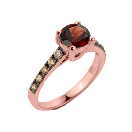 Rose Gold Garnet and Diamond Solitaire Proposal Ring