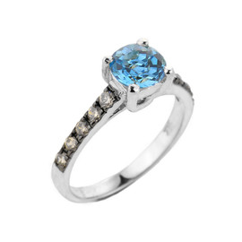 White Gold Blue Topaz and Diamond Solitaire Ring