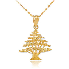 Yellow Gold Cedar Tree of Lebanon Charm Pendant Necklace