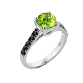 White Gold Peridot and Black Diamond Solitaire Engagement Ring